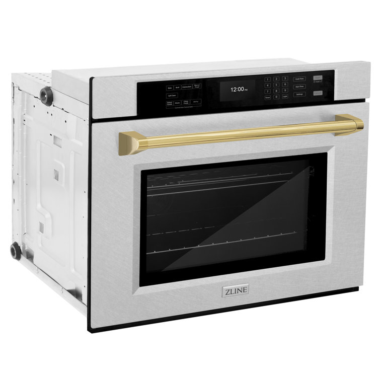 ZLINE 30 in. Autograph Wall Oven w/ Air Fry in Black Stainless Steel with Gold Handle