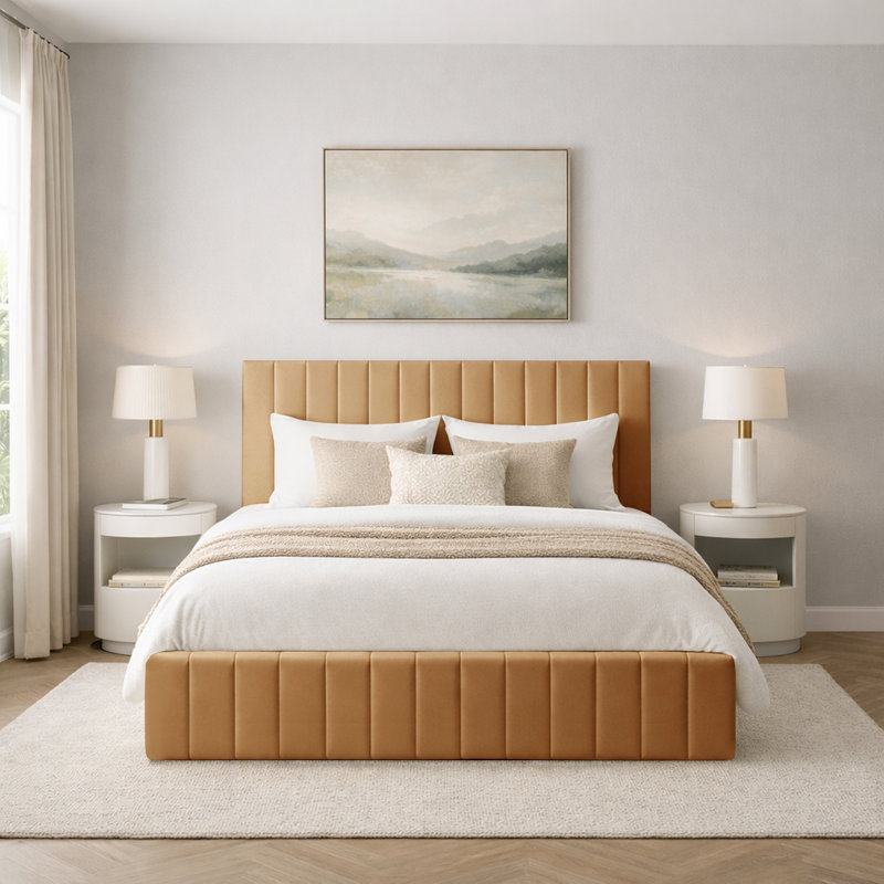 Morgana Upholstered Storage Bed Frame    , Double (4'6), Beige
