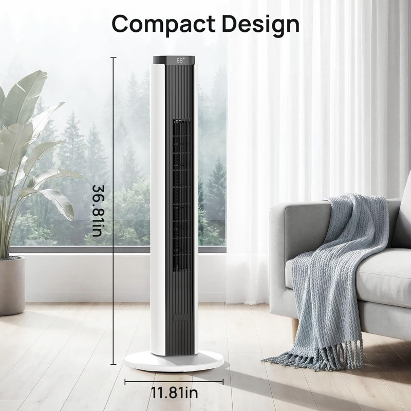 Ventilateur portatif sans lame de 37 pouces - oscillation 80 °, 6 vitesses, 4 modes, refroidissement silencieux avec minuterie 12H et télécommande, affichage à DEL, secondaire
