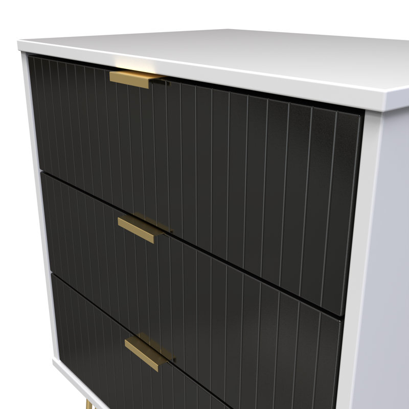 Fully Assembled Anacarina 3 - Drawer Chest of Drawers, Deep Black/White