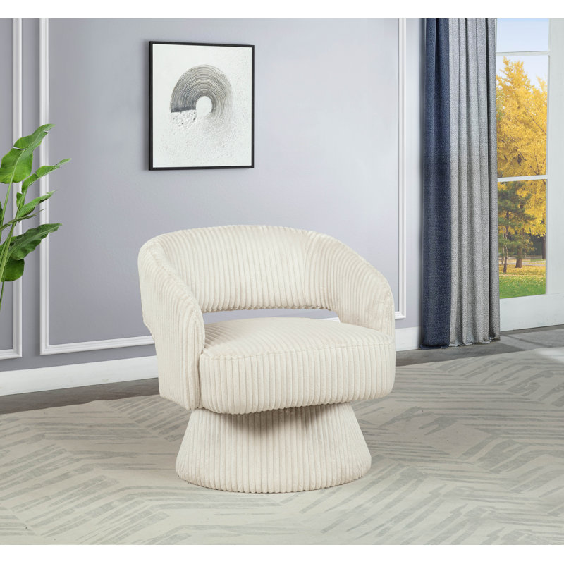 Fauteuil demi-tonneau rembourré pivotant, Velours crème