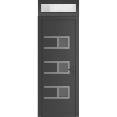 Front Exterior Prehung Metal-Plastic | Manux 8933 Antracite Grey | Top Sidelite Transom | Office Commercial and Residential Doors Entrance Patio Garage 30" x 94" (W30" x H80+14") Left hand Inswing