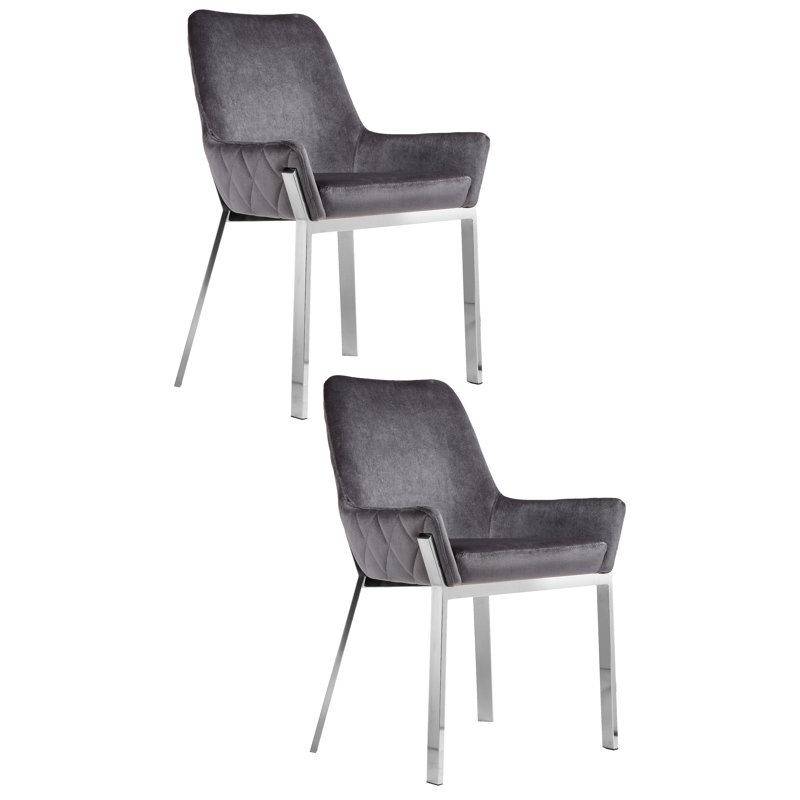     Ensemble de 2 fauteuils de salle à manger capitonnés Pangea Home Hudson, Gris, Argent argent