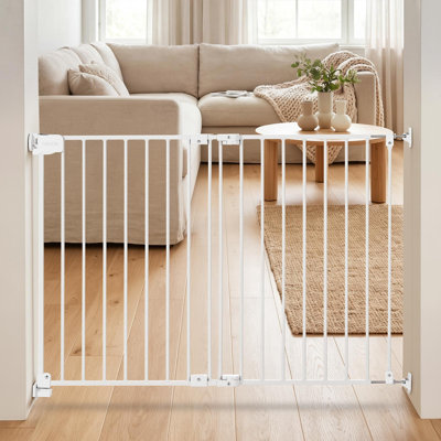Barrière pour bébé pour escalier, largeur réglable de 26 à 43 po, barrière pour chien de 28 po de hauteur, barre inférieure, fonctionnement à une main, installation de perçage facile avec trousse de quincaillerie, pour les escaliers, les portes et la maison, blanc