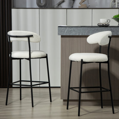 26'' Counter Height Bar Stools Teddy Fabric Cover Kitchen Island Counter Bar Stool With Black Powder Coating Base And Footrest