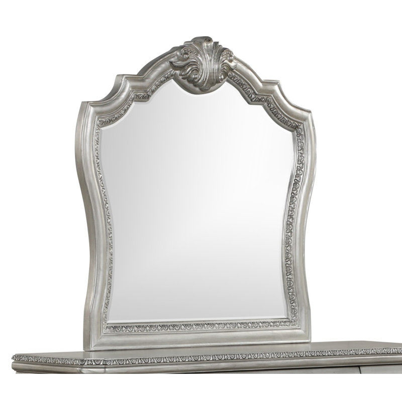 Miroir Destiny de style traditionnel avec cadre en bois argenté