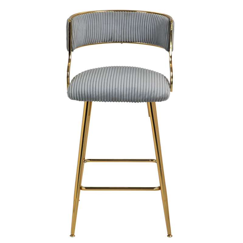 Two Pieces Bar Stools With Chromed Base And Footrest, Gray