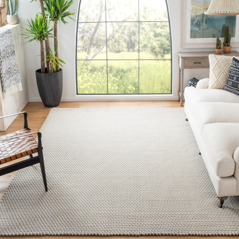 Tapis beige en coton tissé à plat à la main Berneita, Rectangle de 5 pi x 8 pi