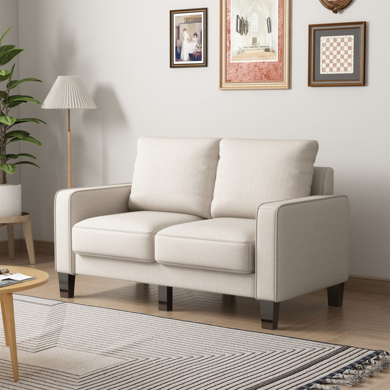 Causeuse à accoudoirs carrés 53 po, Mélange de lin beige