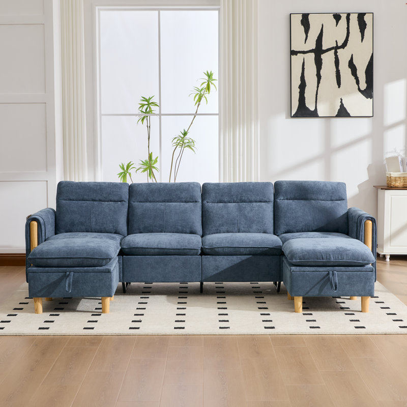 Chenille Sectional Couches, U Shaped Modular Cloud Couch Sectional Sofa  for Living Room, Premium Fabric Couches, High Density Foam