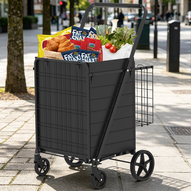 Très grand chariot pliable et pliable, panier utilitaire double d'une capacité de 330 lb avec roues pivotantes à 360 °