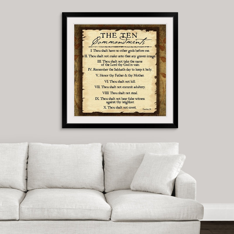 «Ten Commandments» par Jennifer Pugh, art textuel, Cadre noir, H 38 po x l 38 po x P 1 po