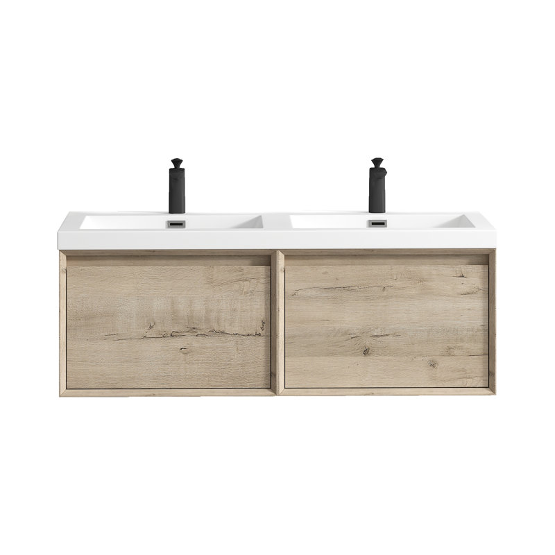 Meuble-lavabo double mural l 47 po x P 19,6 po x H 17,7 po Bella, Chêne clair
