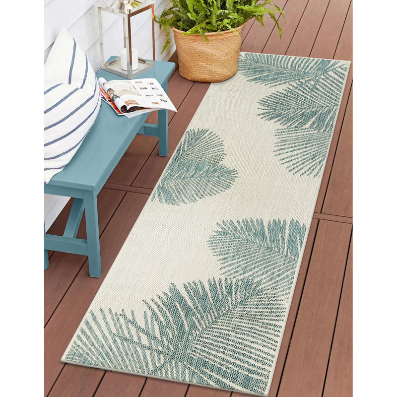 Tapis intérieur / extérieur turquoise Saldanha, Tapis de couloir 1 pi 11 po x 7 pi 6 po