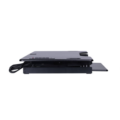 Rocelco 46 in. Black Height Adjustable Standing Desk Converter with Desktop AC USB Charger and Triple Monitor Riser Platform