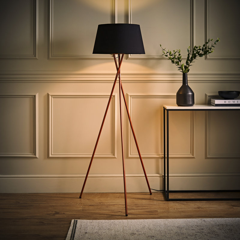 Anan Camden Tripod Copper Floor Lamp with Aspen Shade, 164"", No, Black