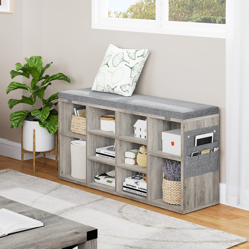 Cahari Linen Upholstered Storage Bench, Gray