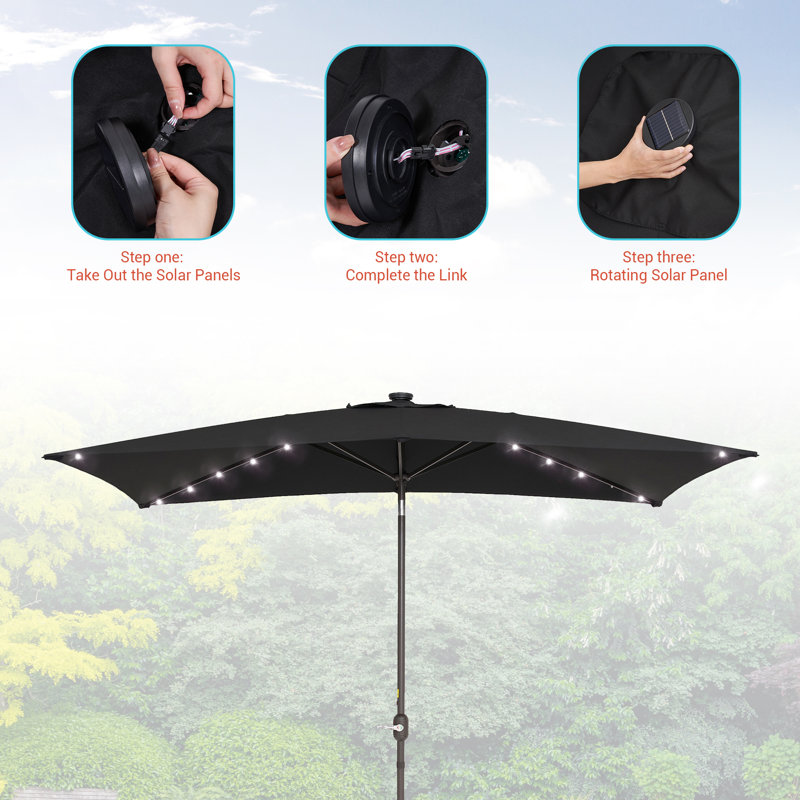 Parasol de marché rectangulaire éclairé 120 po x 78 po Dorando, Noir