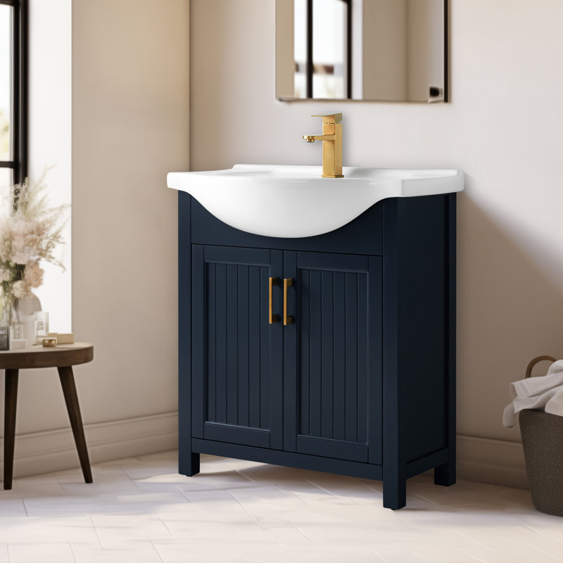Meuble-lavabo simple 30 po avec plateau en céramique Boesch, Midnight Blue