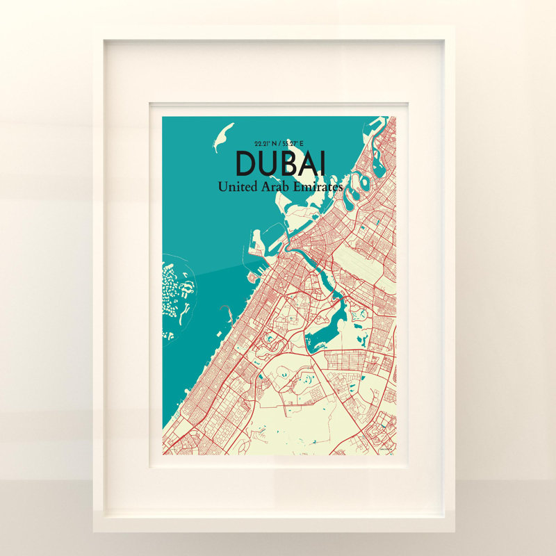 « dubaï city map », reproduction d’impression sur affiche en couleur, H 24 po x l 18 po
