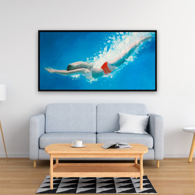 Diving Jump - Modern Woman Framed Canvas Home Decor Art