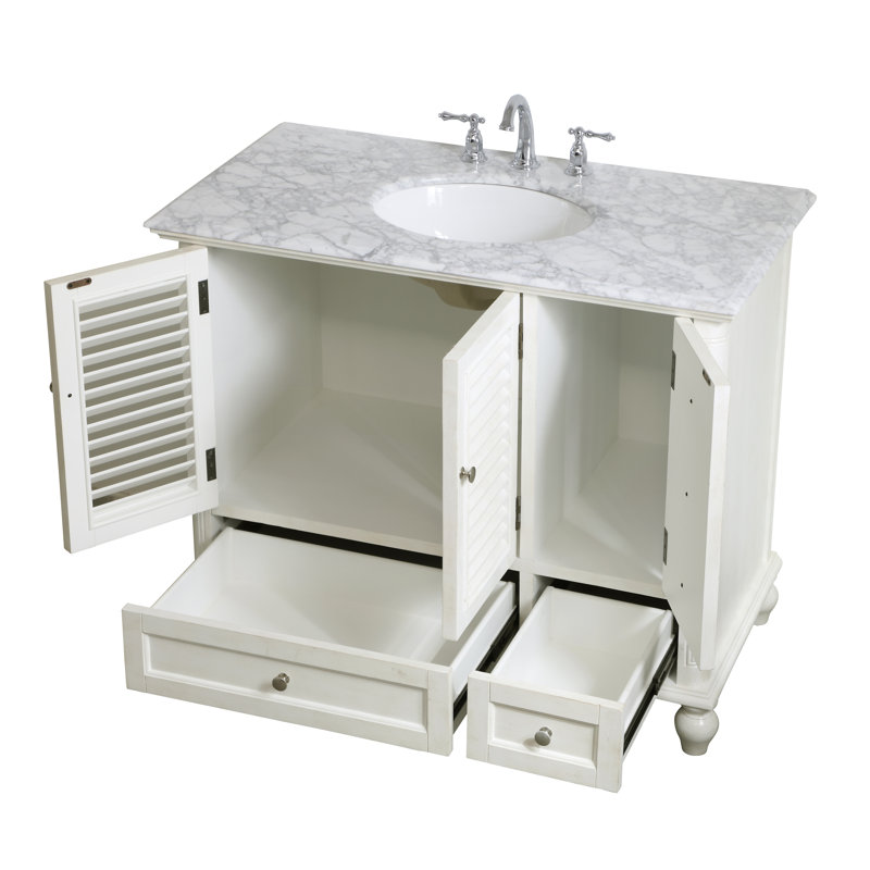 Hansford 42'' Single Bathroom Vanity with Marble Top, Antique White