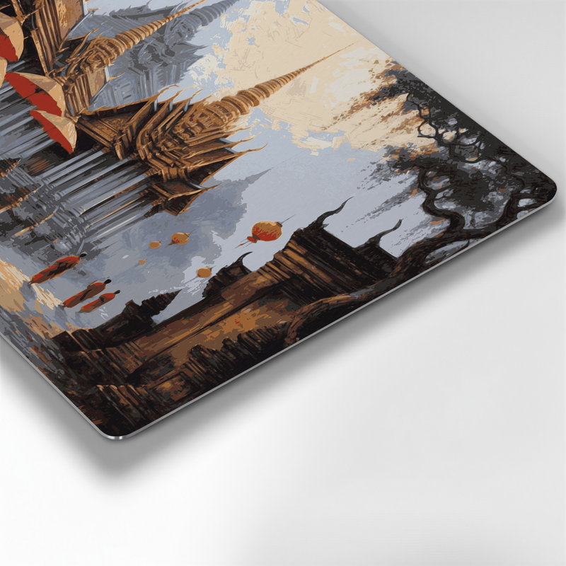 Art mural en métal brun avec cités, villes, Thaïlande, H 16 po x l 20 po