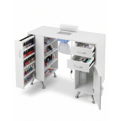 Nail Tech Desk with Dust Collector, Manicure Table with Storage Drawers, Shelves and Hand Rest, Nail Station Workstation for Salon Spa and Home Studio Use
