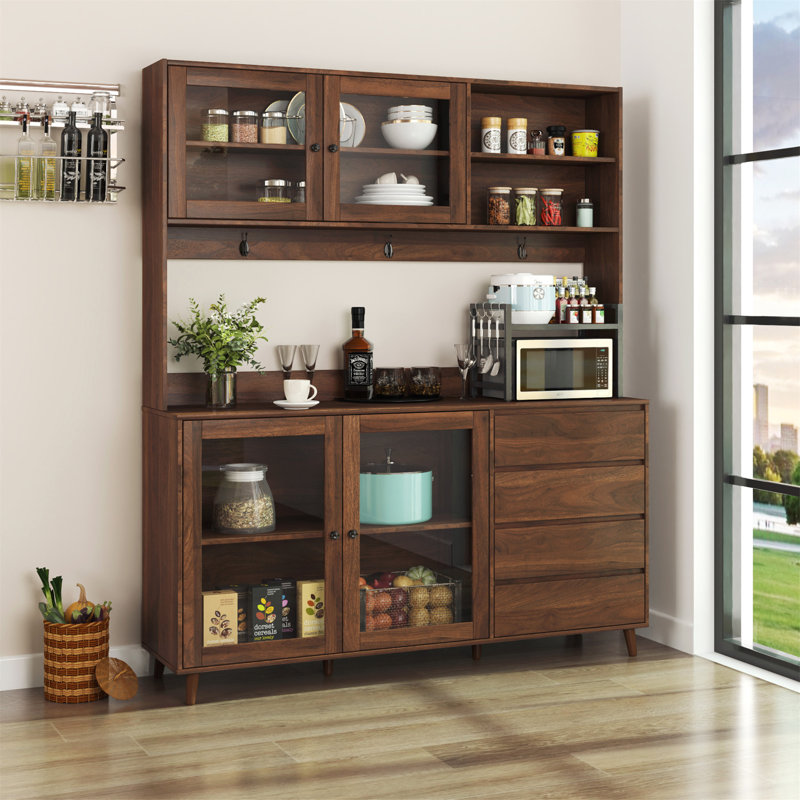 Freestanding Kitchen Hutch Cabinet with Multiple Storage Options, Walnut