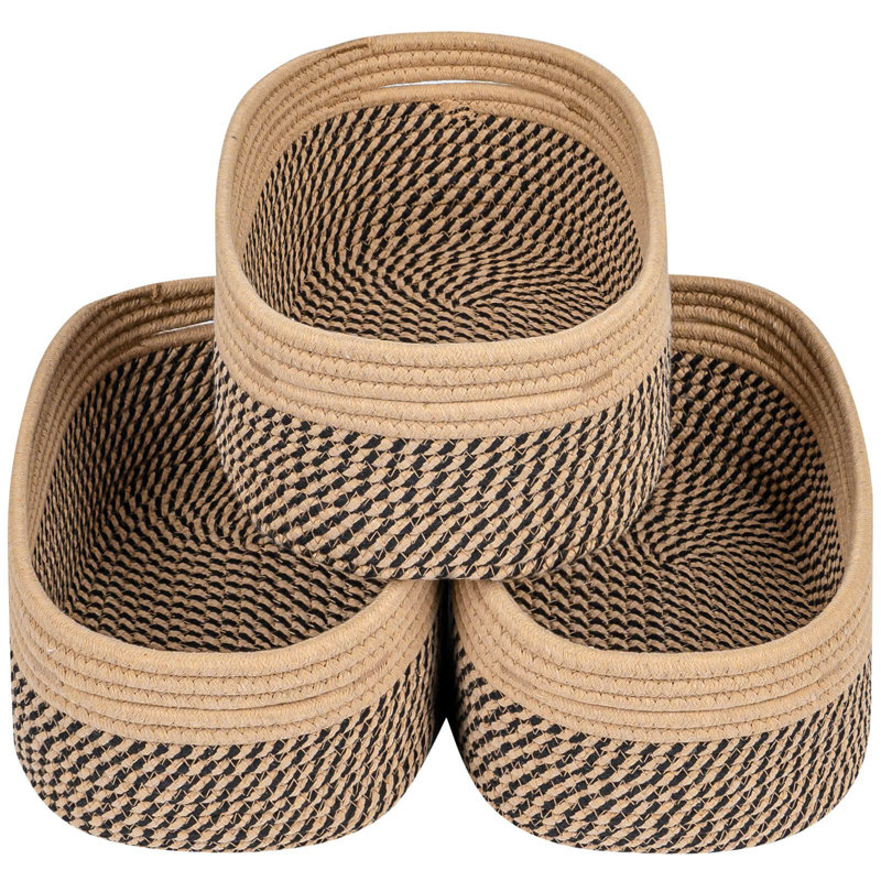 Petits paniers, paniers de rangement pour étagères de rangement, paniers de rangement rectangulaires tissés (noir chameau mélangé / 3 pièces)