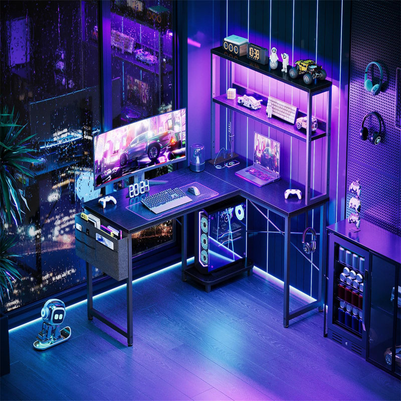 L-Shaped Metal Base Computer Desk