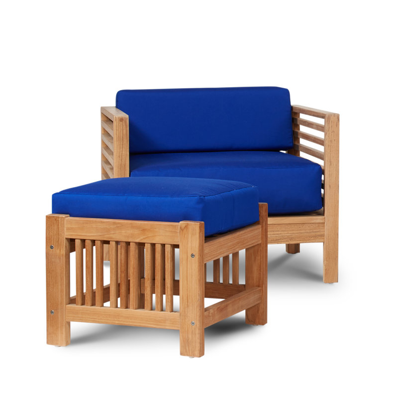 Soleil Patio Chair and Ottoman with Sunbrella Cushions, Sunbrella® True Blue