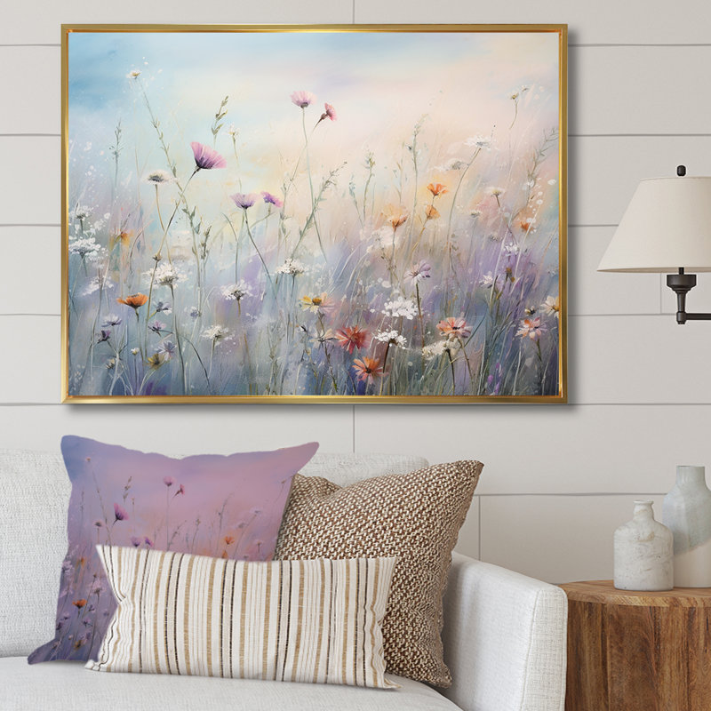 Wildflowers Wander meadows - Art mural de fleurs sauvages pour le salon, H 12 po x l 20 po, Reproduction avec cadre flottant