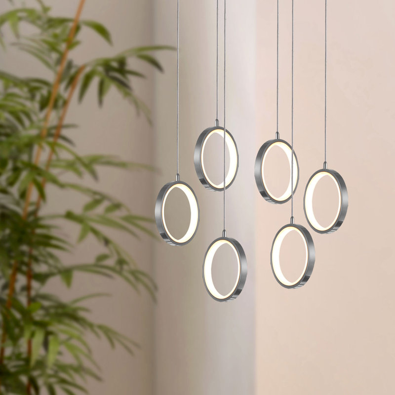 Lauri 6 - Light LED Cluster Pendant, 2" H x 25" W  x 8.25" D, Matte Black