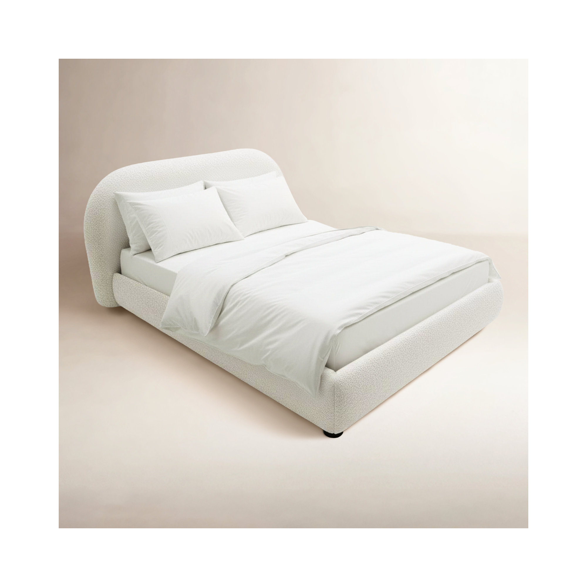 Tesso Upholstered Bed , Cream, Queen