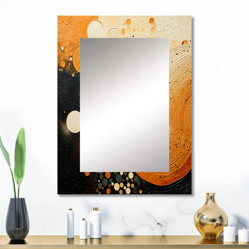Orange et noir Mid Century Organic Harmony - miroir décoratif moderne Mid-Century, miroir mural orange, impression d'art en métal