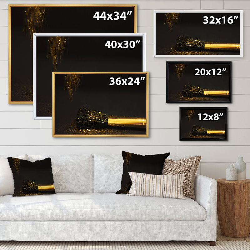 Décoration murale toile dorée scintillante dorée, H 24 po x l 36 po x P 1 po, Cadre flottant brun