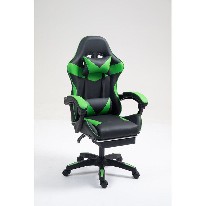 Inbox Zero Adjustable Reclining Ergonomic Faux Leather Swiveling PC & Racing Game Chair, Green/Black