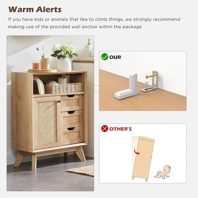 Petite armoire de salle de bain en rotin naturel
