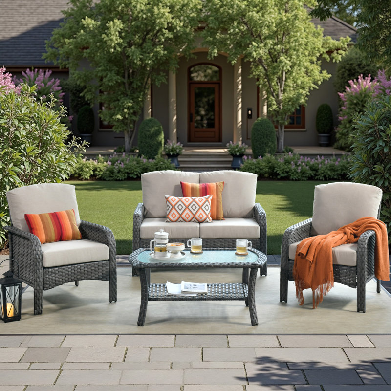 Allcot 4- Person Outdoor Seating Group With Cushions, Beige