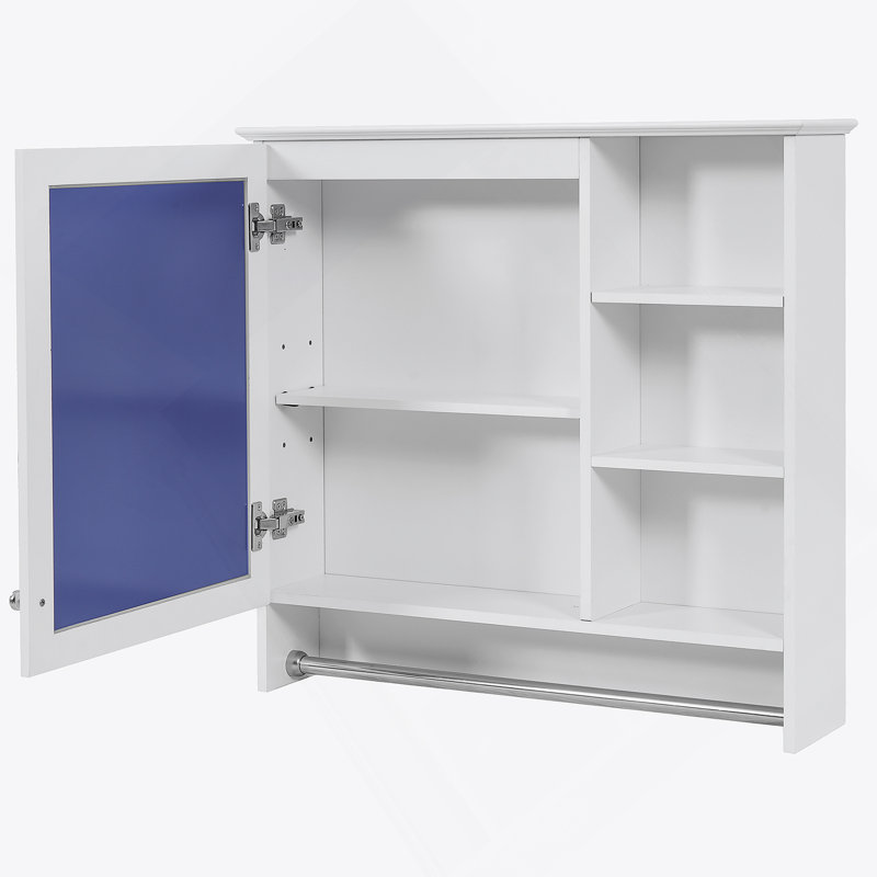 Armoire de rangement murale à miroir avec tablette réglable, charnières à fermeture en douceur pour la salle de bain, White