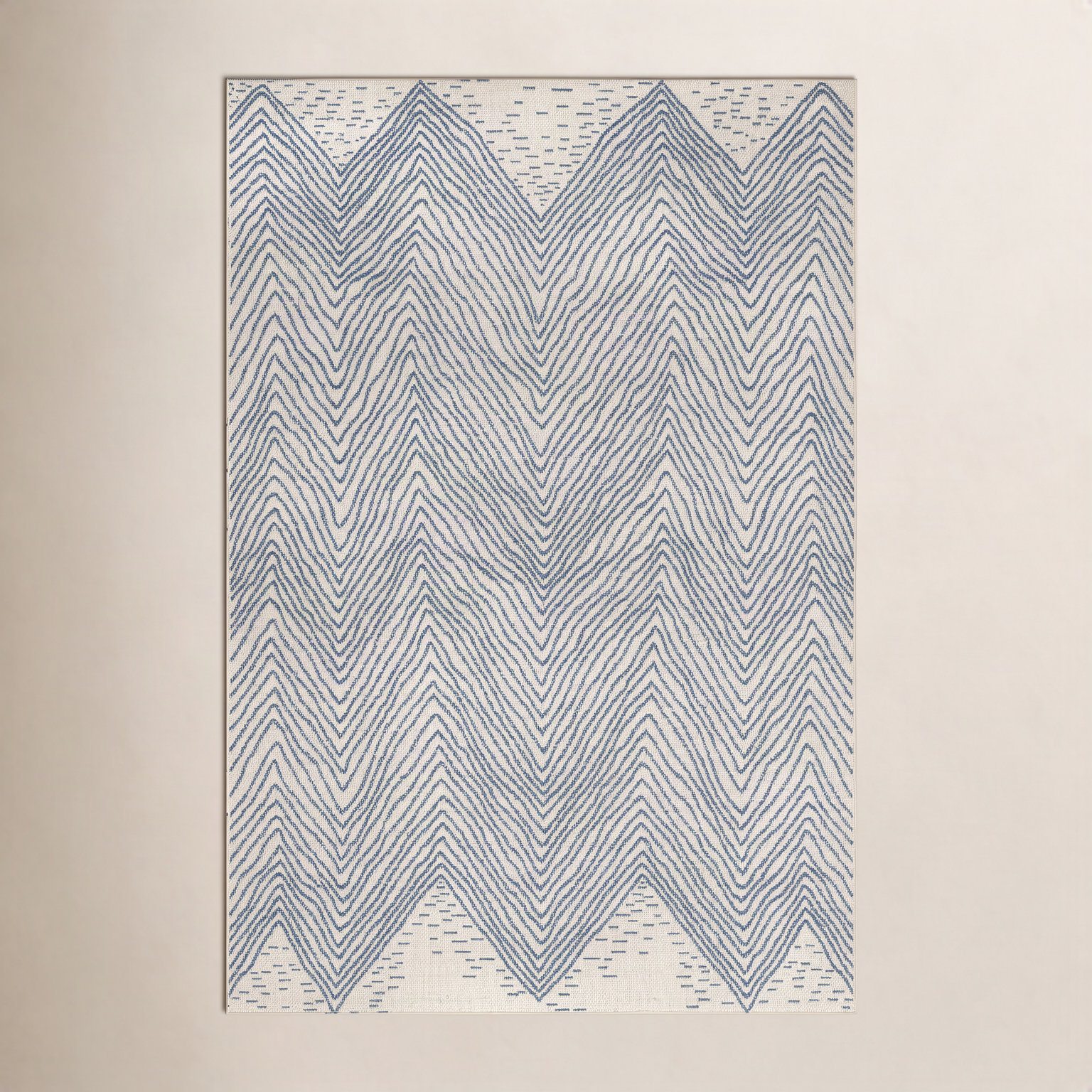 Finchley Blue Ivory Outdoor Chevron Rug, Rectangle 3' x 5'