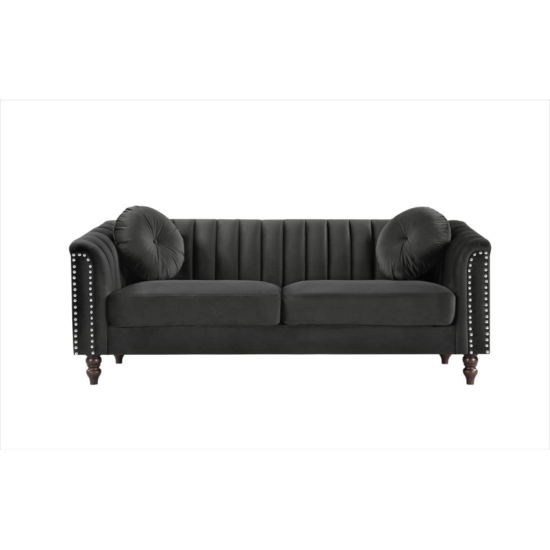 Drevin 75.2'' Velvet Sofa, Black