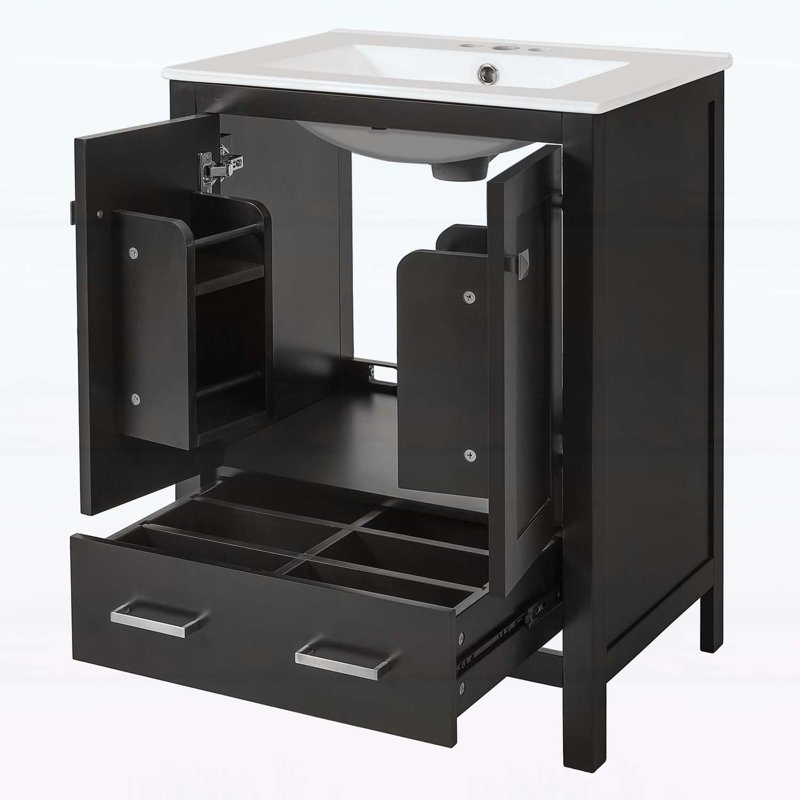 24-inch Bathroom Vanity with Storage Cabinet,and Soft-Close Design for Compact Spaces, Black