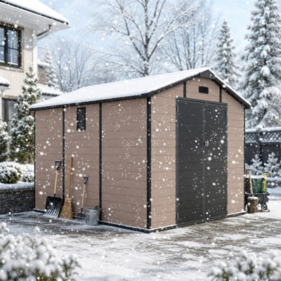 8x10 FT Plastic Outdoor Storage Shed - Lockable Resin Tool Shed with Window & Floor
