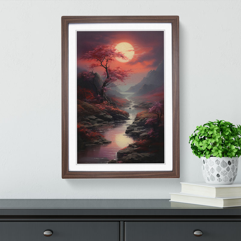 Landscape Romanticism - Single Picture Frame Print on Wood, 34cm H x 25cm W x 2cm D, Walnut 