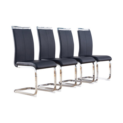 Modern Faux Leather High-Back Cantilever Dining Chairs with Top Handle