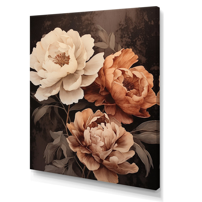 Pivoines botaniques rétro dévoilées II sur toile, H 40 po x l 30 po x P 1,5 po, Toile tendue