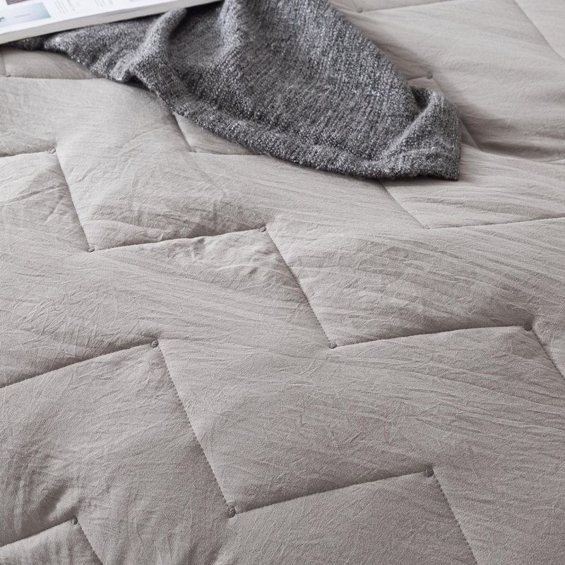 Polyester Chevron / Zig Zag Quilt, Twin Quilt + 2 Shams, Stone Gray