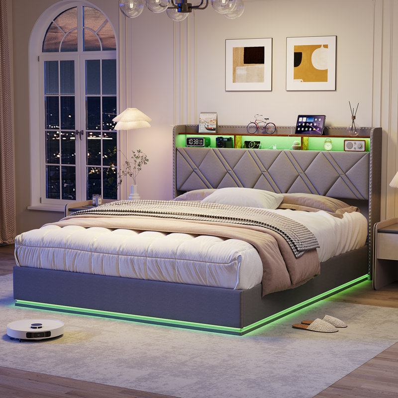 Upholstered Bed, European Double (140 x 200 cm), Grey